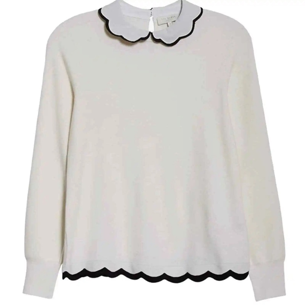 Ted Baker Ivory Lheo Scallop Sweater Size 5 (fits like a large/ XL)